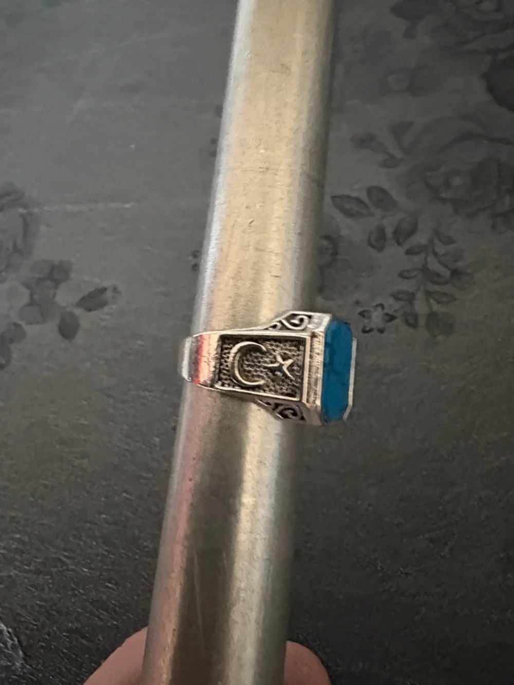 WOMEN'S MEN'S TURQUOISE .925 STERLING SILVER MOON STAR SIDE DESIGN SIZE 9 RING